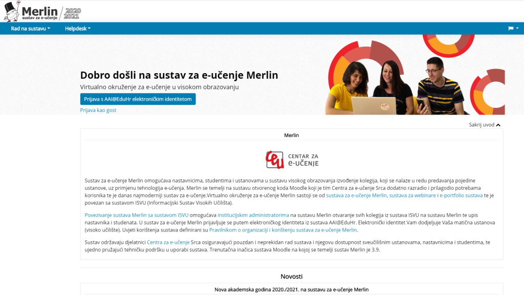 Nova akademska godina 2020./2021. u sustavu za on-line učenje Moodle Merlin